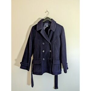 Ralph Lauren Blue Label Peacoat S Navy Belted Jacket 100% Wool Vintage Corpcore
